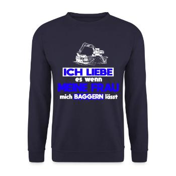 Baggerfahrer Frau Spruch Baggern - Unisex Pullover - Navy - Vorne - Alina (178cm) & Michal (187cm)
