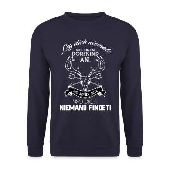 Dorfkind Spruch Dorf Camping - Unisex Pullover - Navy - Vorne - Alina (178cm) & Michal (187cm)