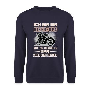 Biker Opa Motorrad Motorradfahrer - Unisex Pullover - Navy - Vorne - Alina (178cm) & Michal (187cm)