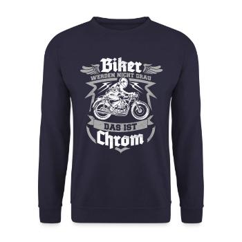 Biker werden nicht grau das ist Chrom Motorrad - Unisex Pullover - Navy - Vorne - Alina (178cm) & Michal (187cm)