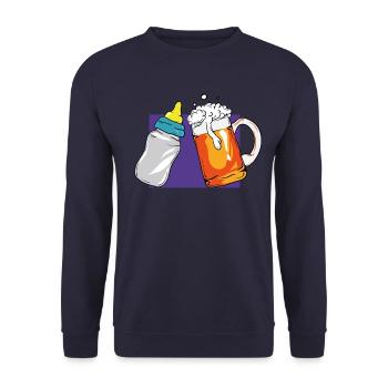 Werdender Vater Schwangerschaft Bier Babyflasche - Unisex Pullover - Navy - Vorne - Alina (178cm) & Michal (187cm)