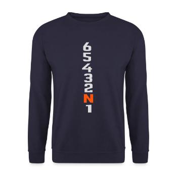 Motorrad Gangschaltung - Unisex Pullover - Navy - Vorne - Alina (178cm) & Michal (187cm)