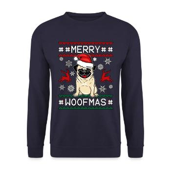 Joyeux Woofmas Christmas Dog Pug - Sweat-shirt Unisexe - marine - Devant - Alina (178cm) & Michal (187cm)