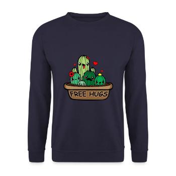 Free hugs Kaktus - Unisex Pullover - Navy - Vorne - Alina (178cm) & Michal (187cm)