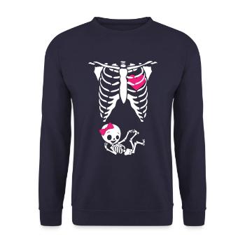 Halloween Mutter Skelett Schwanger Baby - Unisex Pullover - Navy - Vorne - Alina (178cm) & Michal (187cm)