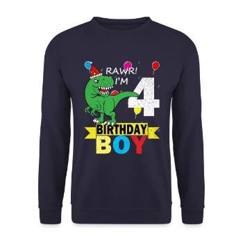 4 Jahre alt Geburtstag Dinosaurier T-Shirt - Unisex Pullover - Navy - Vorne - Alina (178cm) & Michal (187cm)