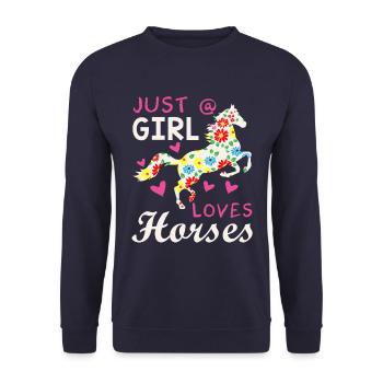 Nur ein Mädchen dass Pferde Liebt - Unisex Pullover - Navy - Vorne - Alina (178cm) & Michal (187cm)