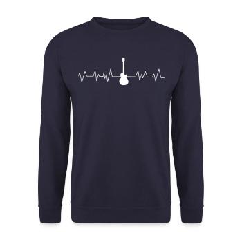 Gitarrenspieler Herzschlag - Unisex Pullover - Navy - Vorne - Alina (178cm) & Michal (187cm)