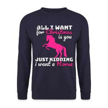 Weihnachten Pferde Reiten Spruch - Unisex Pullover - Navy - Vorne - Alina (178cm) & Michal (187cm)