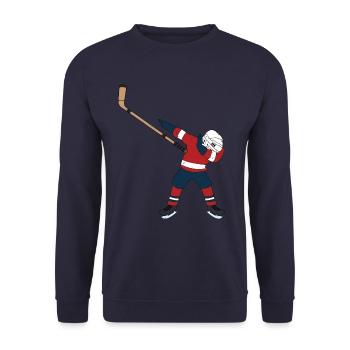 Hockeyspieler Hockey Dabbing Dab - Unisex Pullover - Navy - Vorne - Alina (178cm) & Michal (187cm)