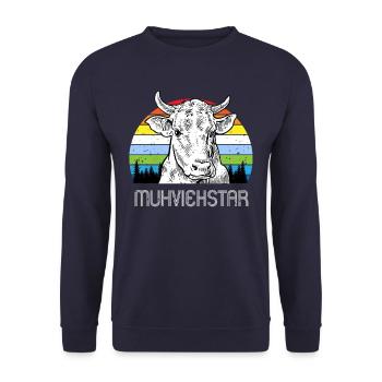 Muhviehstar Kuh - Unisex Pullover - Navy - Vorne - Alina (178cm) & Michal (187cm)