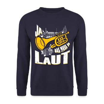 Ja das muss so laut Musik Trompete - Unisex Pullover - Navy - Vorne - Alina (178cm) & Michal (187cm)