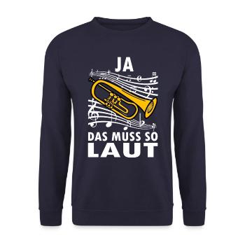 Ja das muss so laut Trompete - Unisex Pullover - Navy - Vorne - Alina (178cm) & Michal (187cm)