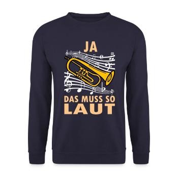 Ja das muss so laut Trompetenspieler - Unisex Pullover - Navy - Vorne - Alina (178cm) & Michal (187cm)