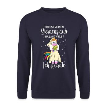 Fresst meinen Sternenstaub ich Heirate Braut - Unisex Pullover - Navy - Vorne - Alina (178cm) & Michal (187cm)