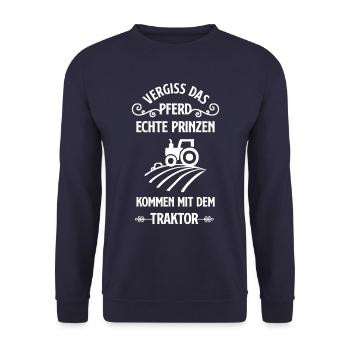 Vergiss das Pferd Traktor Spruch - Unisex Pullover - Navy - Vorne - Alina (178cm) & Michal (187cm)