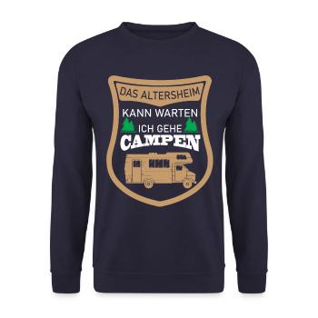 Altersheim kann warten Campen Camping - Unisex Pullover - Navy - Vorne - Alina (178cm) & Michal (187cm)