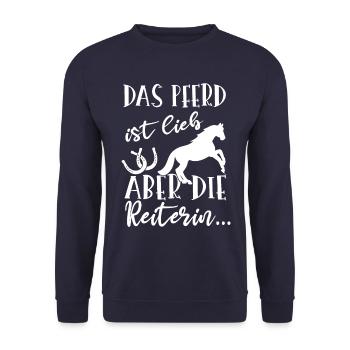 Das Pferd Ist Lieb Aber Die Reiterin - Unisex Pullover - Navy - Vorne - Alina (178cm) & Michal (187cm)