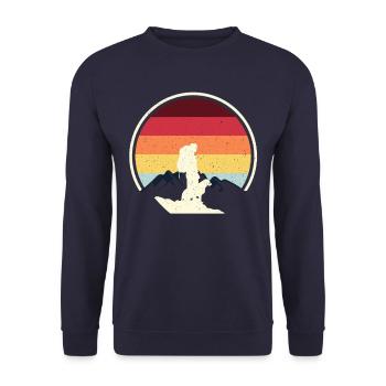 Vintage Hunde Wandern Camping - Unisex Pullover - Navy - Vorne - Alina (178cm) & Michal (187cm)