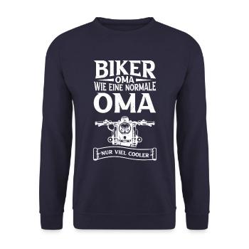 Biker Motorrad Oma Geschenk - Unisex Pullover - Navy - Vorne - Alina (178cm) & Michal (187cm)