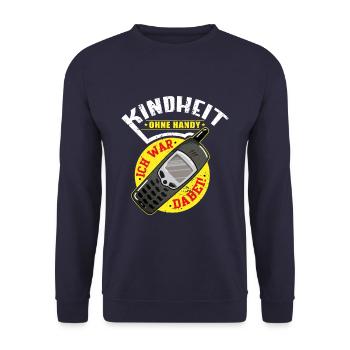 L’enfance sans téléphone portable J’ai été Sur Coup de chemise Plein d’humour - Sweat-shirt Unisexe - marine - Devant - Alina (178cm) & Michal (187cm)