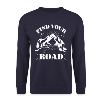 Finde Deine Straße Motorradfahrer Geschenkidee - Unisex Pullover - Navy - Vorne - Alina (178cm) & Michal (187cm)