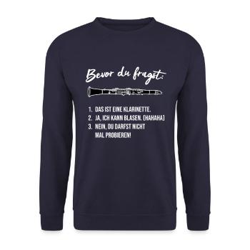 Klarinette - Bevor du fragst...lustig, Geschenk - Unisex Pullover - Navy - Vorne - Alina (178cm) & Michal (187cm)