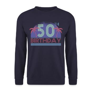 50th 50 Fifty Fuffzichth Birthday - Unisex Sweatshirt - navy - Front - Alina (178cm) & Michal (187cm)