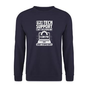 Lustiger Spruch für technischen Support - Unisex Pullover - Navy - Vorne - Alina (178cm) & Michal (187cm)