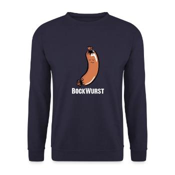 Bockwurst, Augsburger, Knackwurst oder Brühwurst - Unisex Pullover - Navy - Vorne - Alina (178cm) & Michal (187cm)