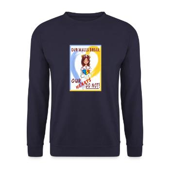 Ukraine: OUR WALLS BREAK, OUR HEARTS DO NOT! - Unisex Pullover - Navy - Vorne - Alina (178cm) & Michal (187cm)