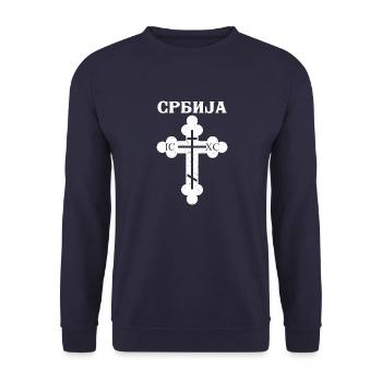 Serbien Serbe Balkan Orthodox Kreuz Glaube - Unisex Pullover - Navy - Vorne - Alina (178cm) & Michal (187cm)