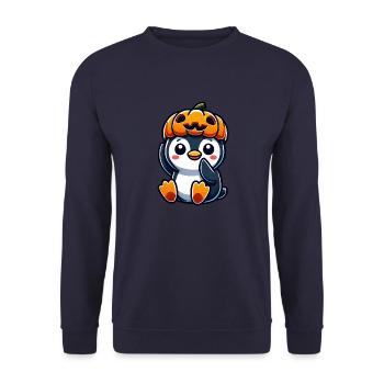 Cute Halloween Penguin Pumpkin Cartoon October - Unisex Sweatshirt - navy - Front - Alina (178cm) & Michal (187cm)