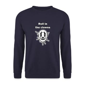 Gruseliger Clown Illustration - Rolle in den Clowns - Unisex Pullover - Navy - Vorne - Alina (178cm) & Michal (187cm)