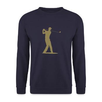 Golfspieler Silhouette - Abschlag Golf - Unisex Pullover - Navy - Vorne - Alina (178cm) & Michal (187cm)