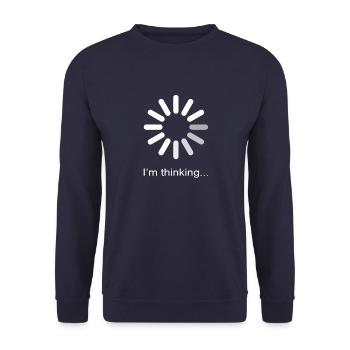 I'm thinking (Ich denke...) weiss IT Geek T-Shirt - Unisex Pullover - Navy - Vorne - Alina (178cm) & Michal (187cm)