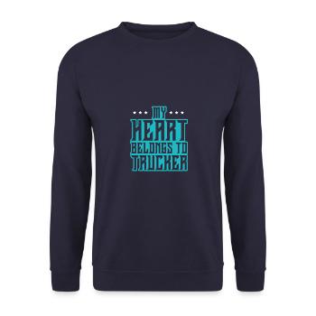 My heart belongs to a trucker - Unisex Sweatshirt - navy - Front - Alina (178cm) & Michal (187cm)