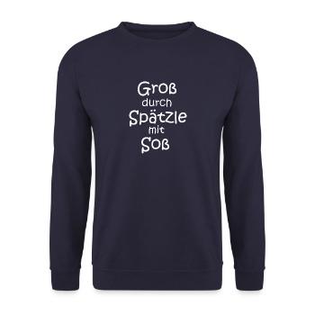 Groß durch Spätzle mit Soß - Unisex Pullover - Navy - Vorne - Alina (178cm) & Michal (187cm)