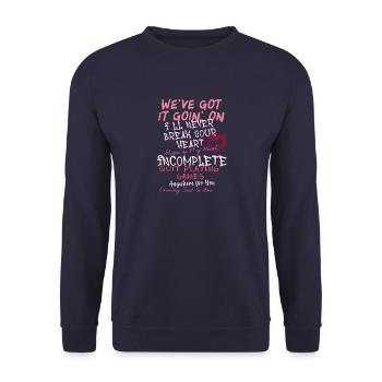 backstreet girl, songtexte, graffiti, typo,herz, - Unisex Pullover - Navy - Vorne - Alina (178cm) & Michal (187cm)