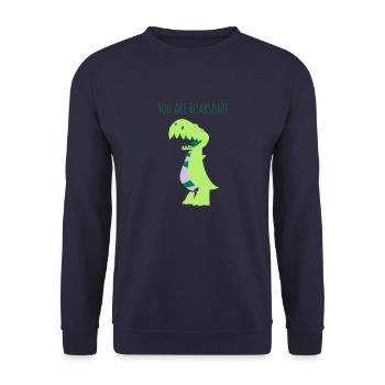 Tyrannosaurus Spruch - Unisex Pullover - Navy - Vorne - Alina (178cm) & Michal (187cm)