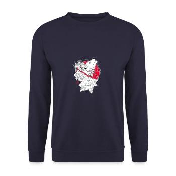 Wolf, iris and peony from Japan - Unisex Sweatshirt - navy - Front - Alina (178cm) & Michal (187cm)