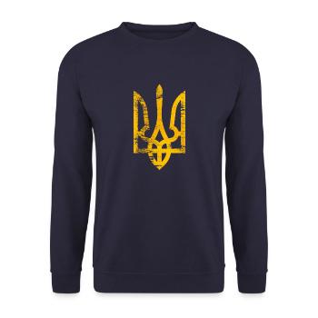 Ukrainisches Wappen Tryzub - Unisex Pullover - Navy - Vorne - Alina (178cm) & Michal (187cm)