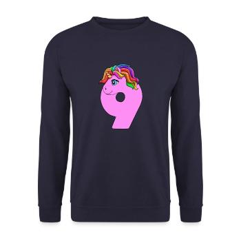 9 Geburtstag Einhorn 9 Jahre altes Kind Mädchen - Unisex Pullover - Navy - Vorne - Alina (178cm) & Michal (187cm)