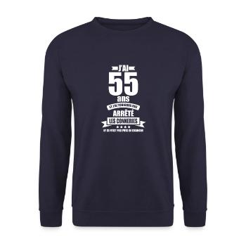 anniversaire 55 ans j'ai pas arrêté les conneries - Sweat-shirt Unisexe - marine - Devant - Alina (178cm) & Michal (187cm)