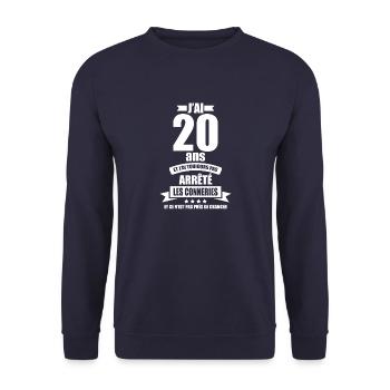 anniversaire 20 ans j'ai pas arrêté les conneries - Sweat-shirt Unisexe - marine - Devant - Alina (178cm) & Michal (187cm)