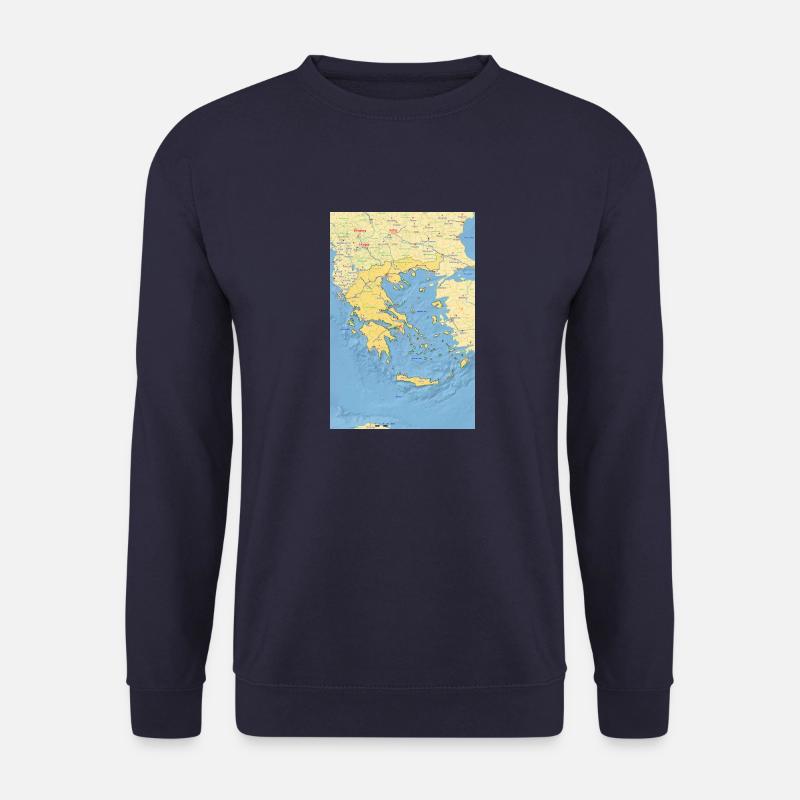 Griechenland Karte mit Städten Straßen Flüssen See - Unisex Pullover - Navy