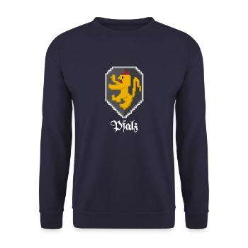 Pfalzlöwe Pfälzer Löwe Wappen Pfalz Pixelart - Unisex Pullover - Navy - Vorne - Alina (178cm) & Michal (187cm)
