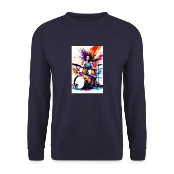 Female Drummer #1 - Unisex Sweatshirt - navy - Front - Alina (178cm) & Michal (187cm)