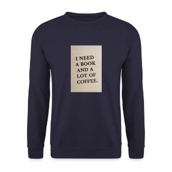 Ich brauche ein Buch und Kaffee - Unisex Pullover - Navy - Vorne - Alina (178cm) & Michal (187cm)