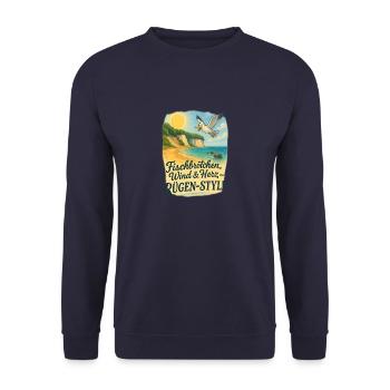 Fischbrötchen, Wind & Herz – Rügen-Style - Unisex Pullover - Navy - Vorne - Alina (178cm) & Michal (187cm)